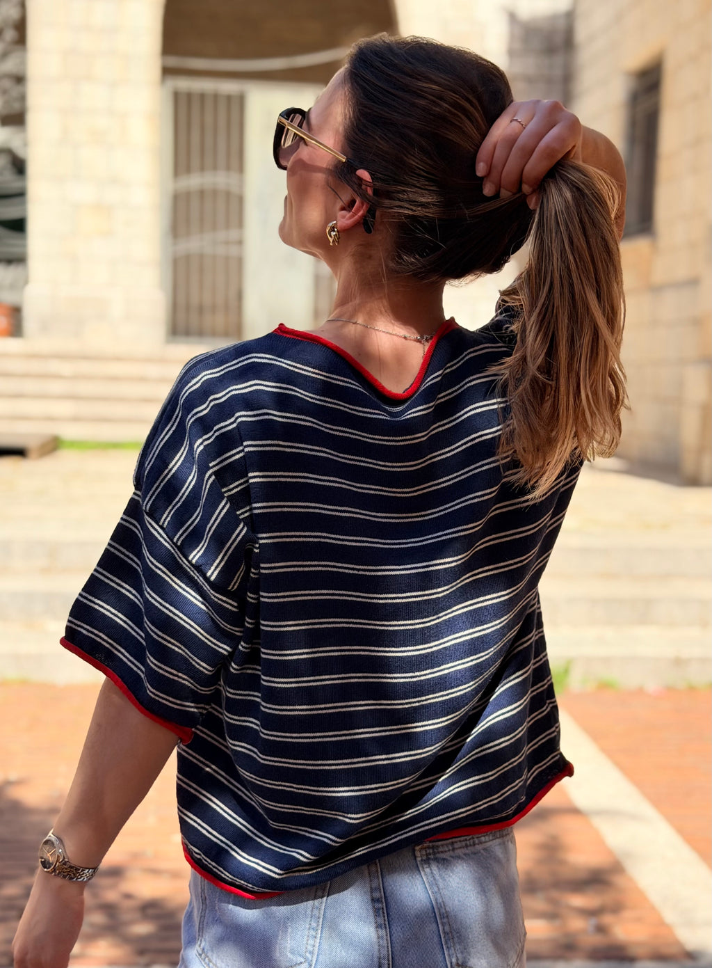 Tee-shirt maille fine Lana bleu marine