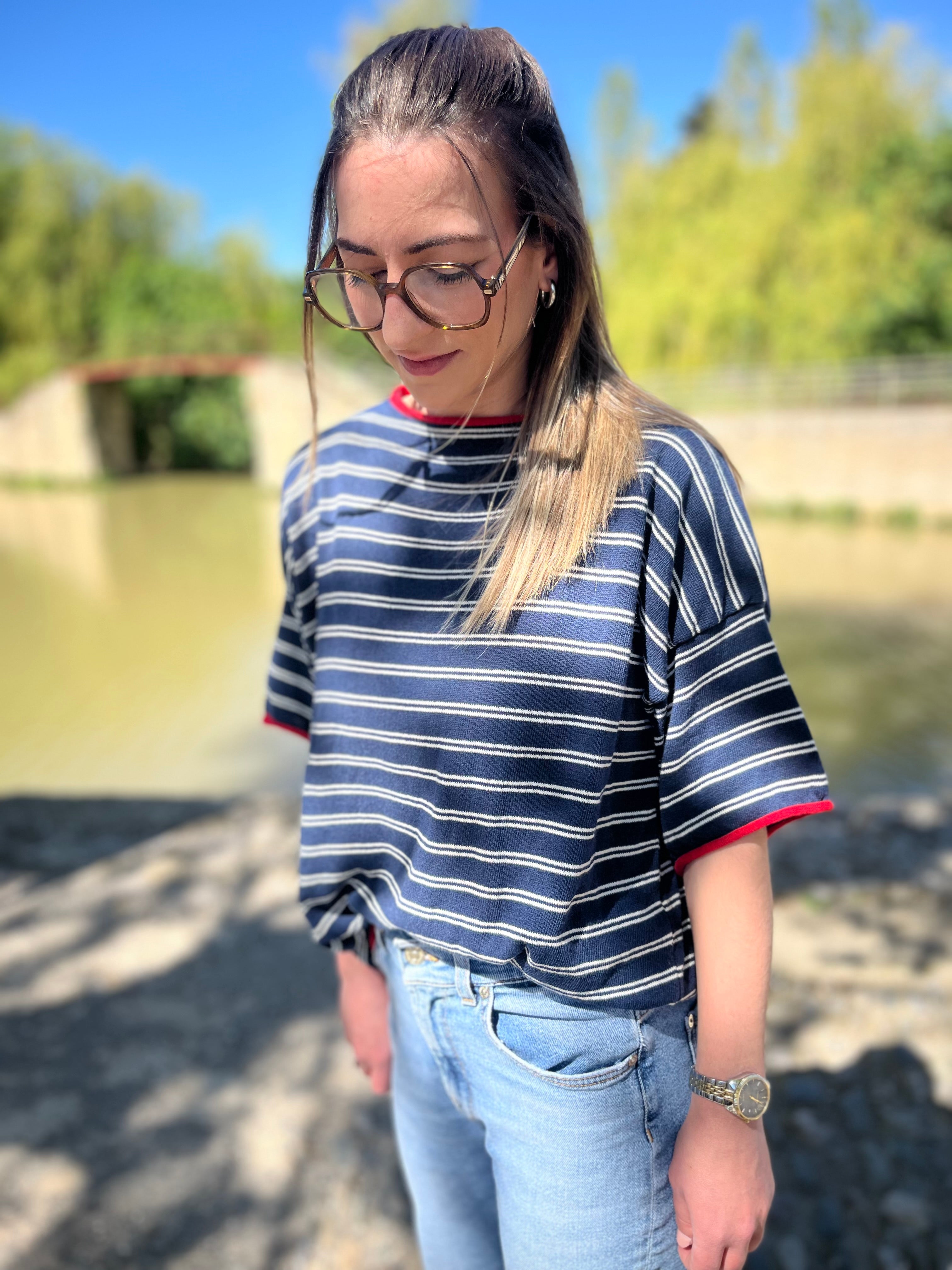 Tee-shirt maille fine Lana bleu marine