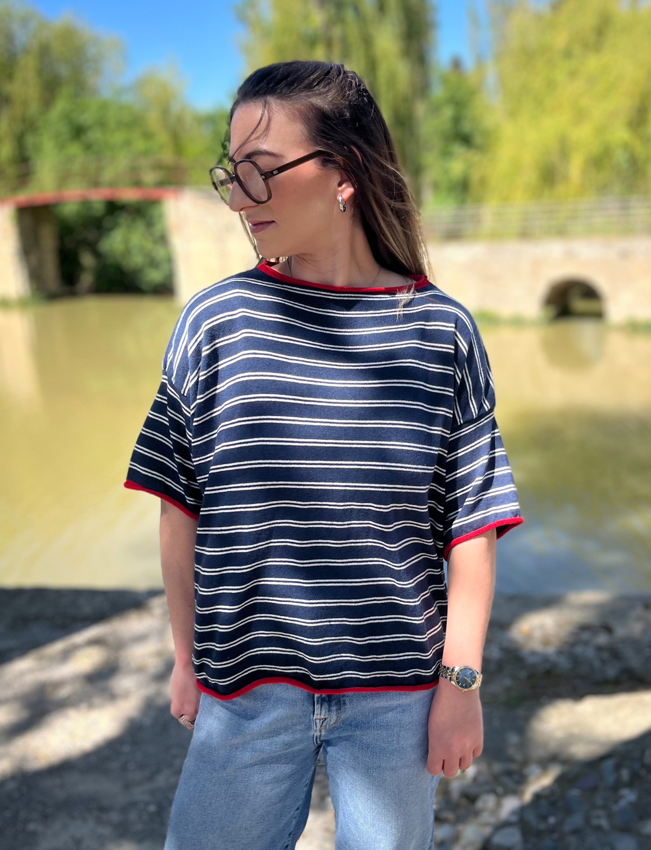 Tee-shirt maille fine Lana bleu marine