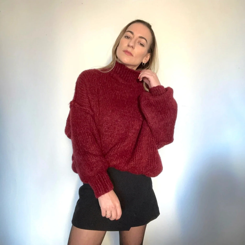 Pull Maille Cosy rouge foncé