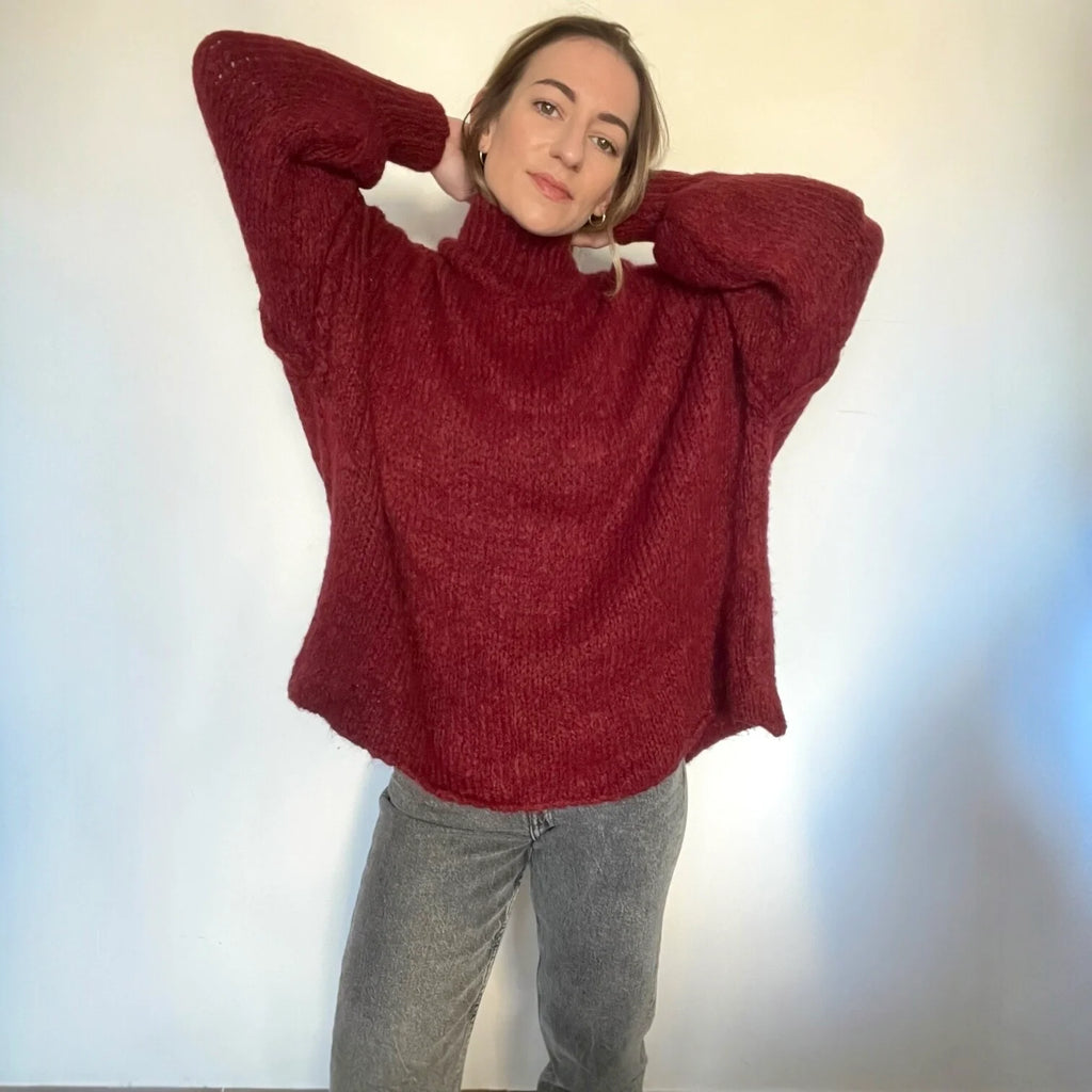 Pull Maille Cosy rouge foncé